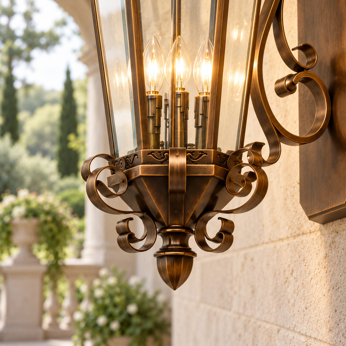 Bronzelle | Grand Traditional Outdoor Wall Lantern with Clear Glass, Antique Bronze Finish & IP65