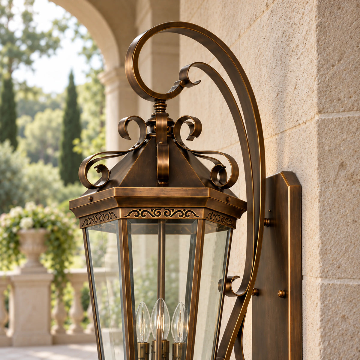 Bronzelle | Grand Traditional Outdoor Wall Lantern with Clear Glass, Antique Bronze Finish & IP65