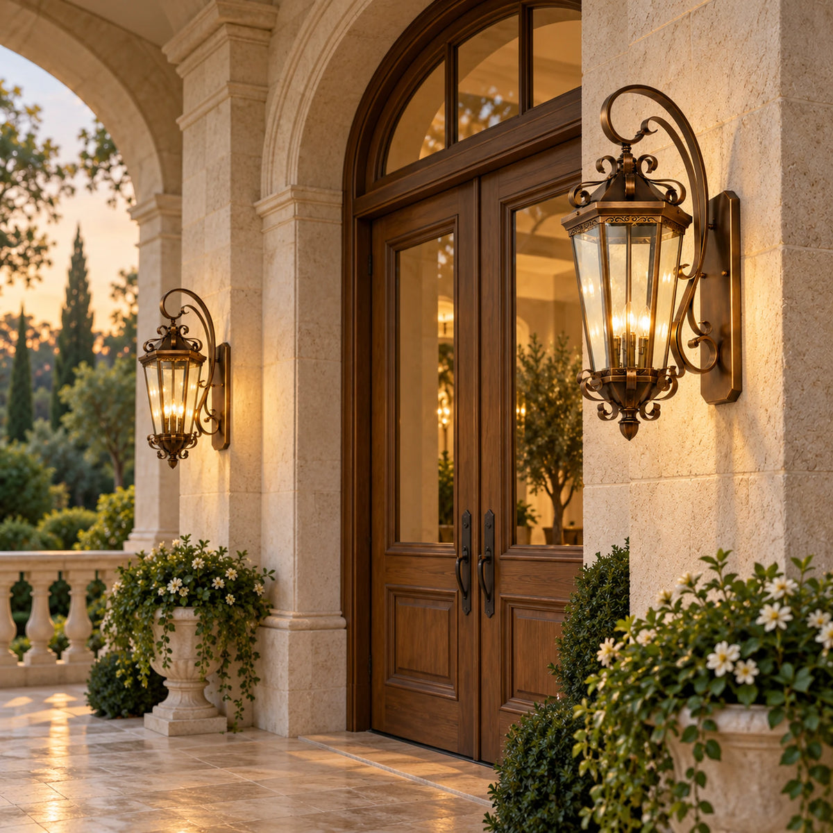 Bronzelle | Grand Traditional Outdoor Wall Lantern with Clear Glass, Antique Bronze Finish & IP65