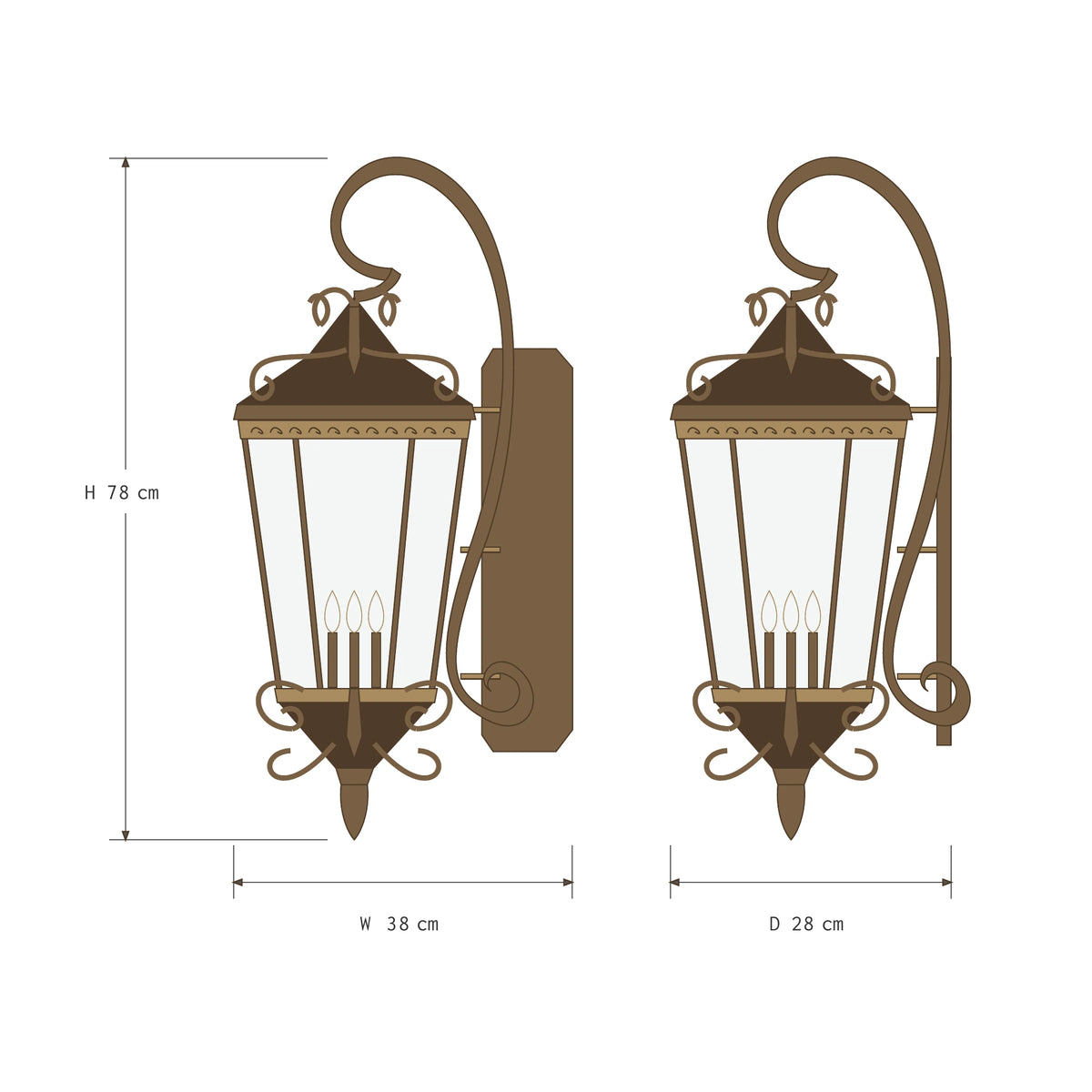Bronzelle | Grand Traditional Outdoor Wall Lantern with Clear Glass, Antique Bronze Finish & IP65