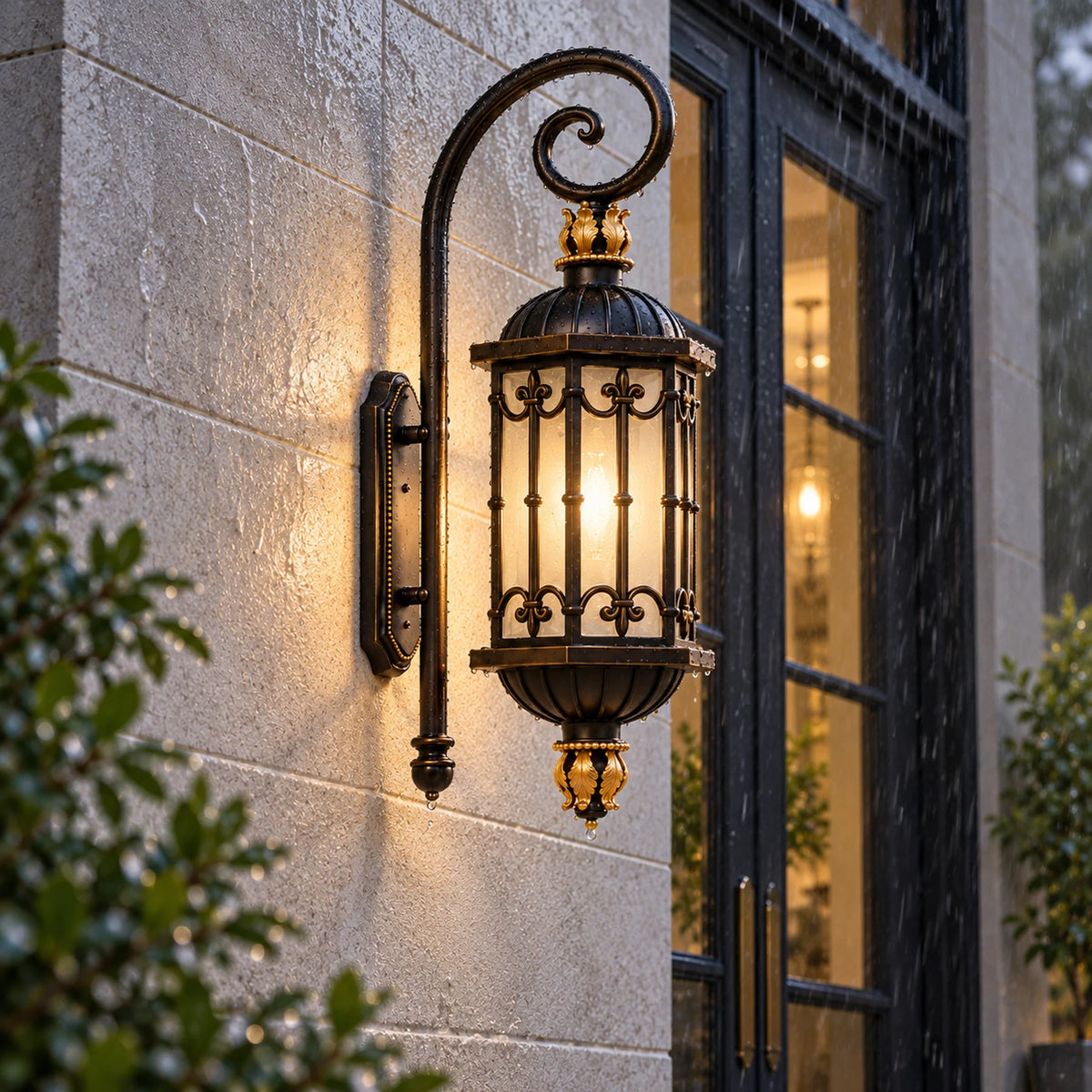 BronzeMist | Elegant Traditional Outdoor Wall Lantern with Acid-Etched Glass, Sand Bronze Finish & IP65 Protection