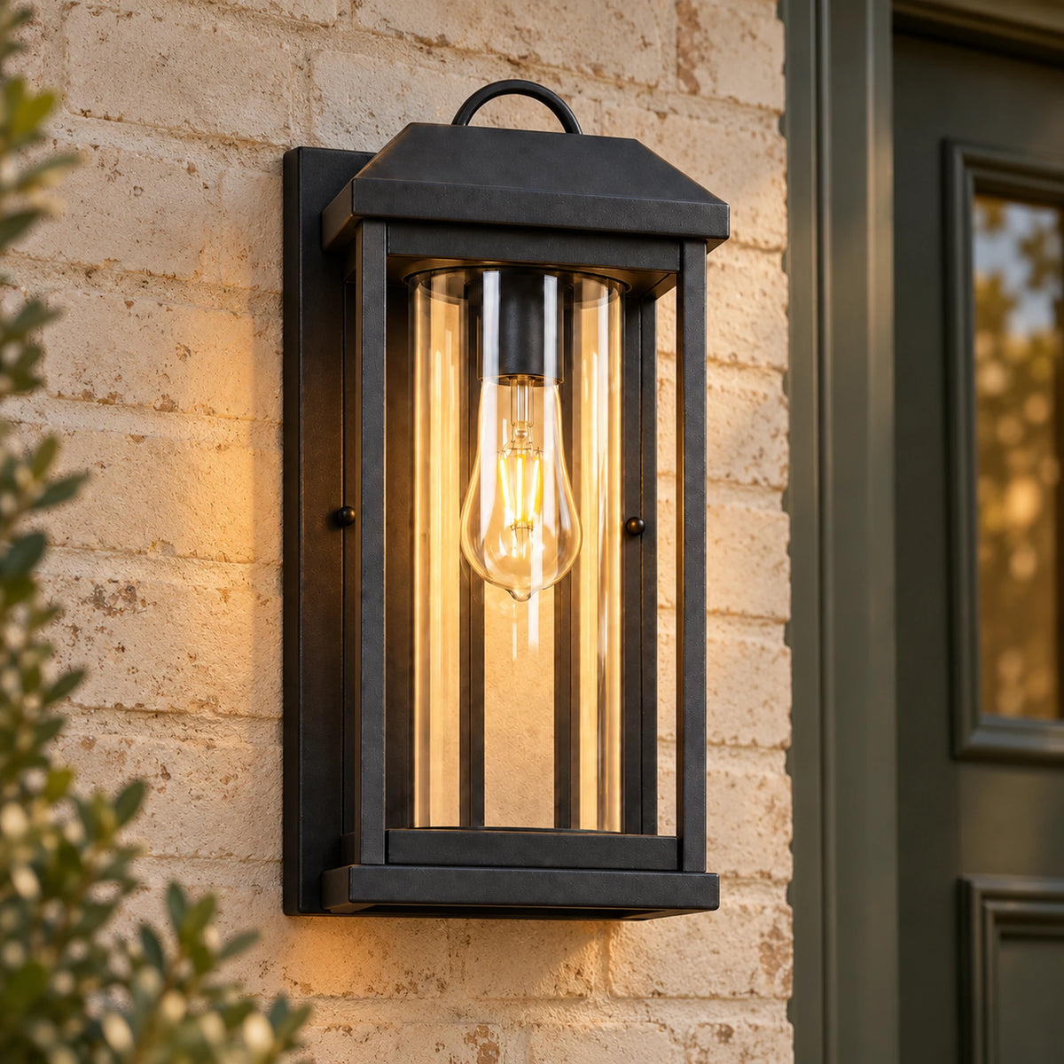 CharcoalGlow | Stylish Black Outdoor Wall Lantern with Clear Glass