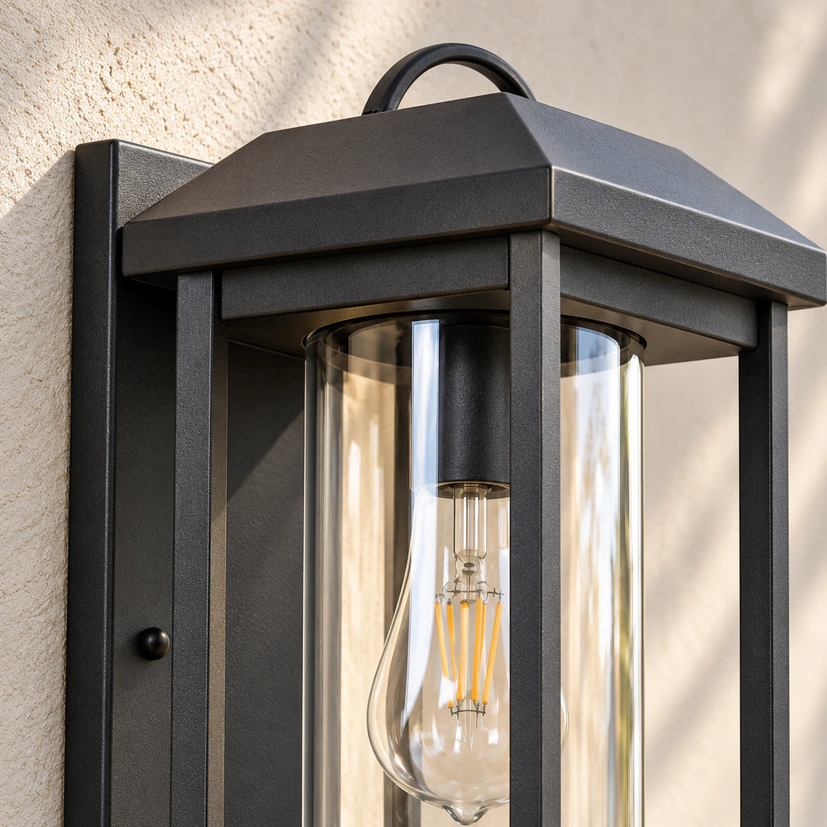CharcoalGlow | Stylish Black Outdoor Wall Lantern with Clear Glass