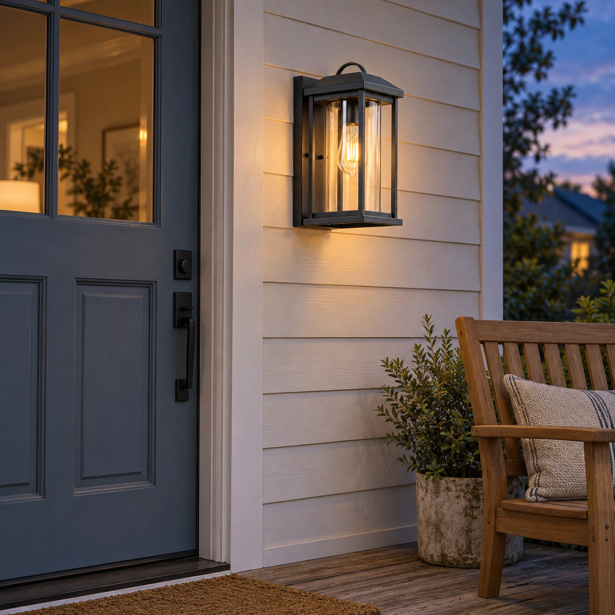 CharcoalGlow | Stylish Black Outdoor Wall Lantern with Clear Glass