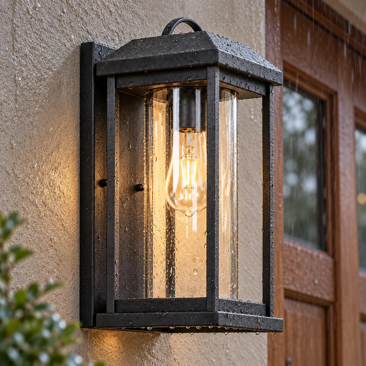 CharcoalGlow | Stylish Black Outdoor Wall Lantern with Clear Glass