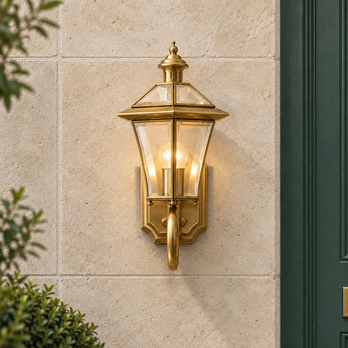 BrassLuxe | Classic Stylish Outdoor Wall Lantern with Clear Glass