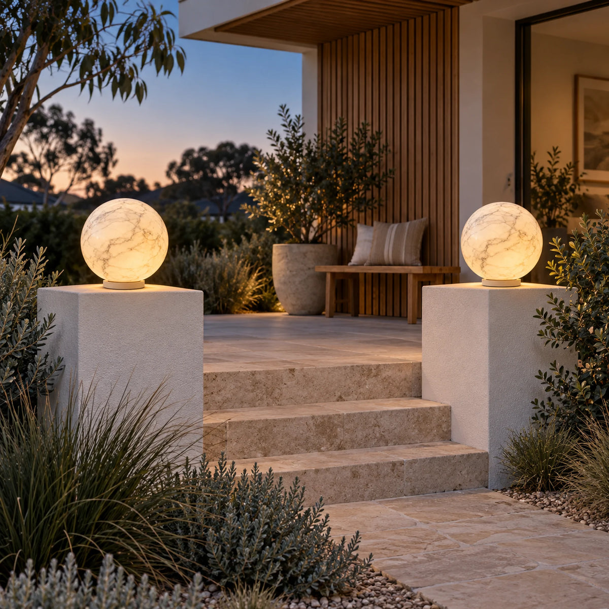 MarbleGlow | Stylish Elegant Outdoor Pillar Light with Tri-Colour LED 7