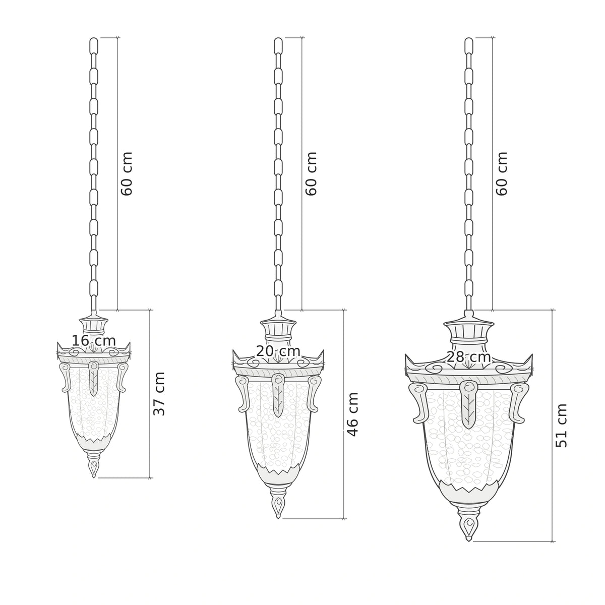 Outdoor Hanging Pendant Light | Hammered Glass Lantern, 3 Sizes