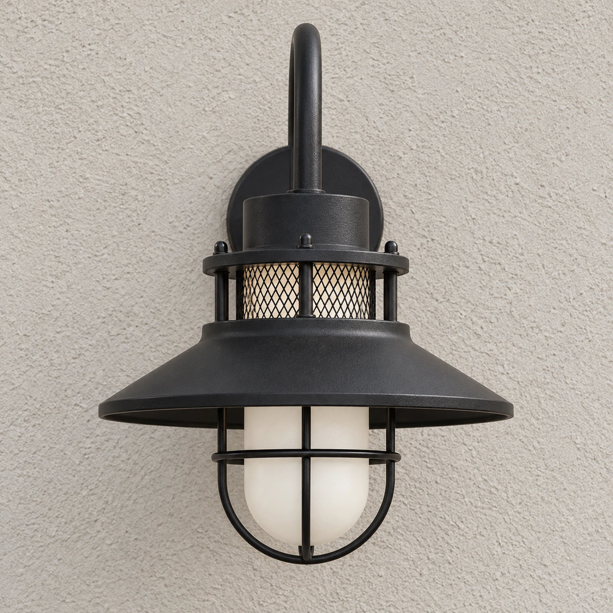 Harbelle | Industrial Outdoor Wall Light with Frosted Glass, Black or Coffee Gold Finish & IP65