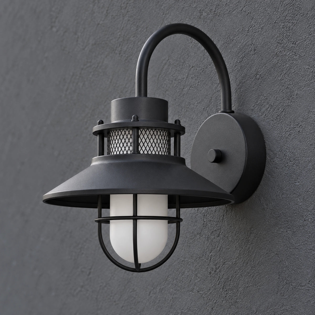 Harbelle | Industrial Outdoor Wall Light with Frosted Glass, Black or Coffee Gold Finish & IP65