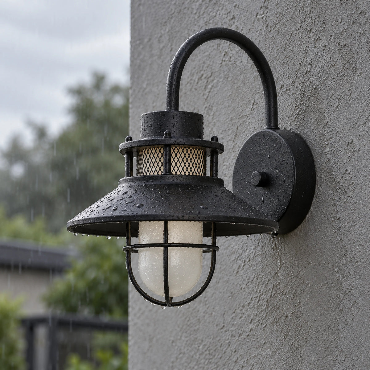 Harbelle | Industrial Outdoor Wall Light with Frosted Glass, Black or Coffee Gold Finish & IP65