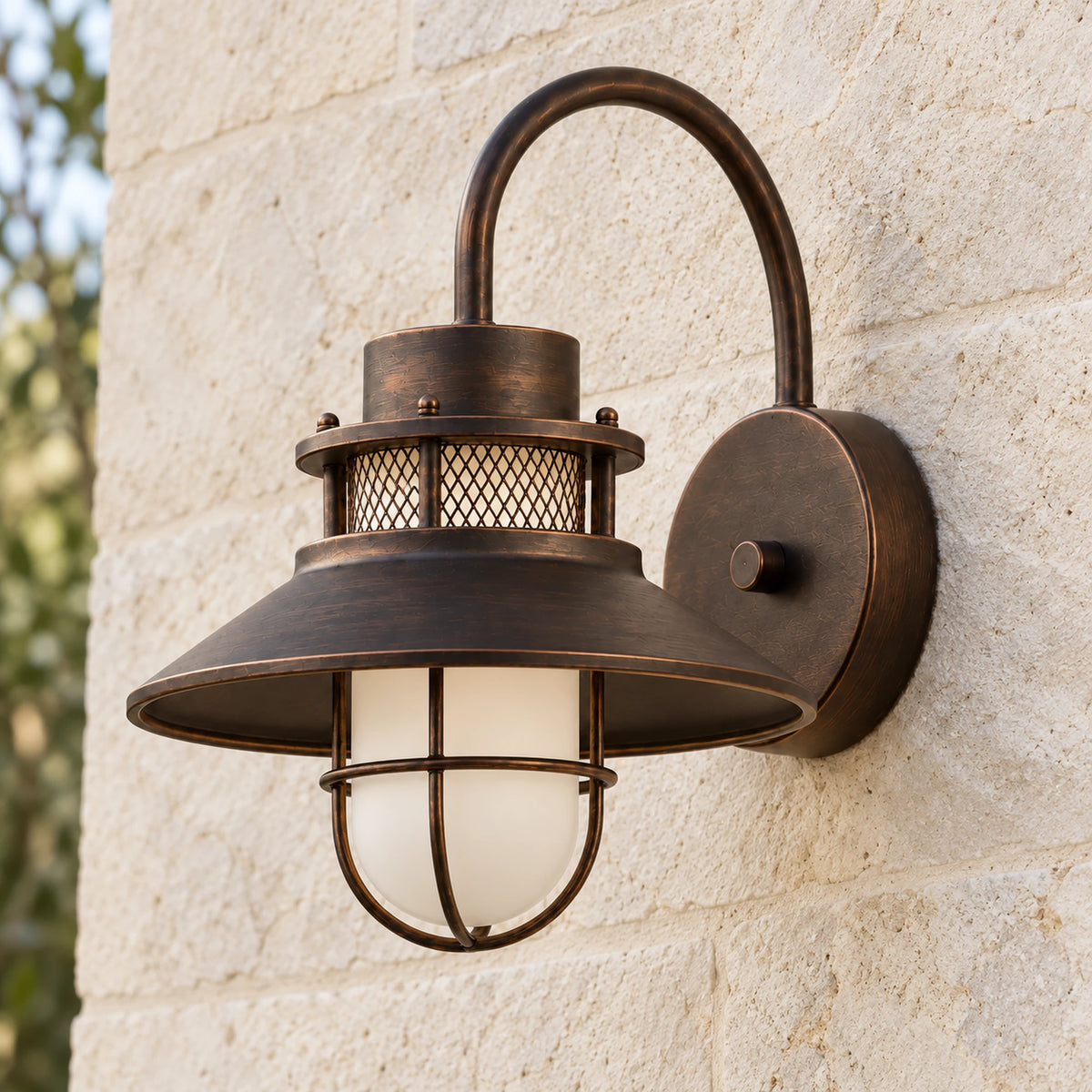 Harbelle | Industrial Outdoor Wall Light with Frosted Glass, Black or Coffee Gold Finish & IP65