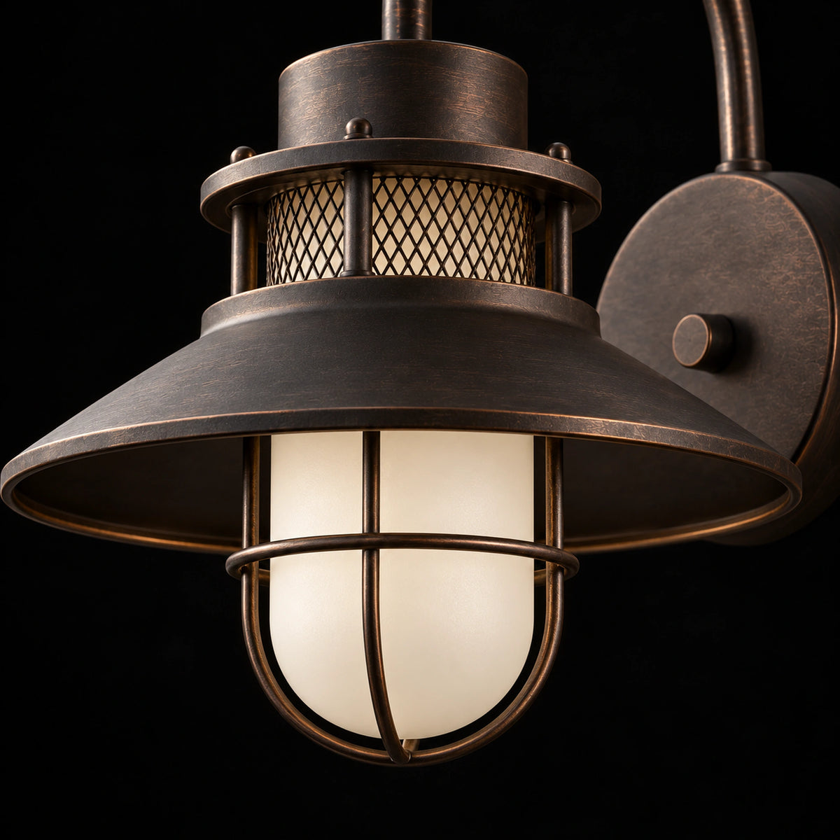 Harbelle | Industrial Outdoor Wall Light with Frosted Glass, Black or Coffee Gold Finish & IP65
