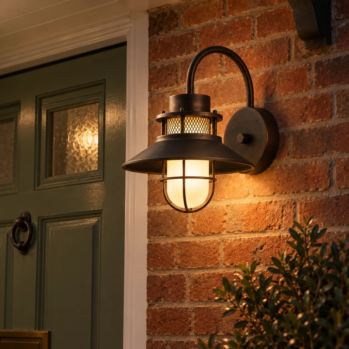 Harbelle | Industrial Outdoor Wall Light with Frosted Glass, Black or Coffee Gold Finish & IP65