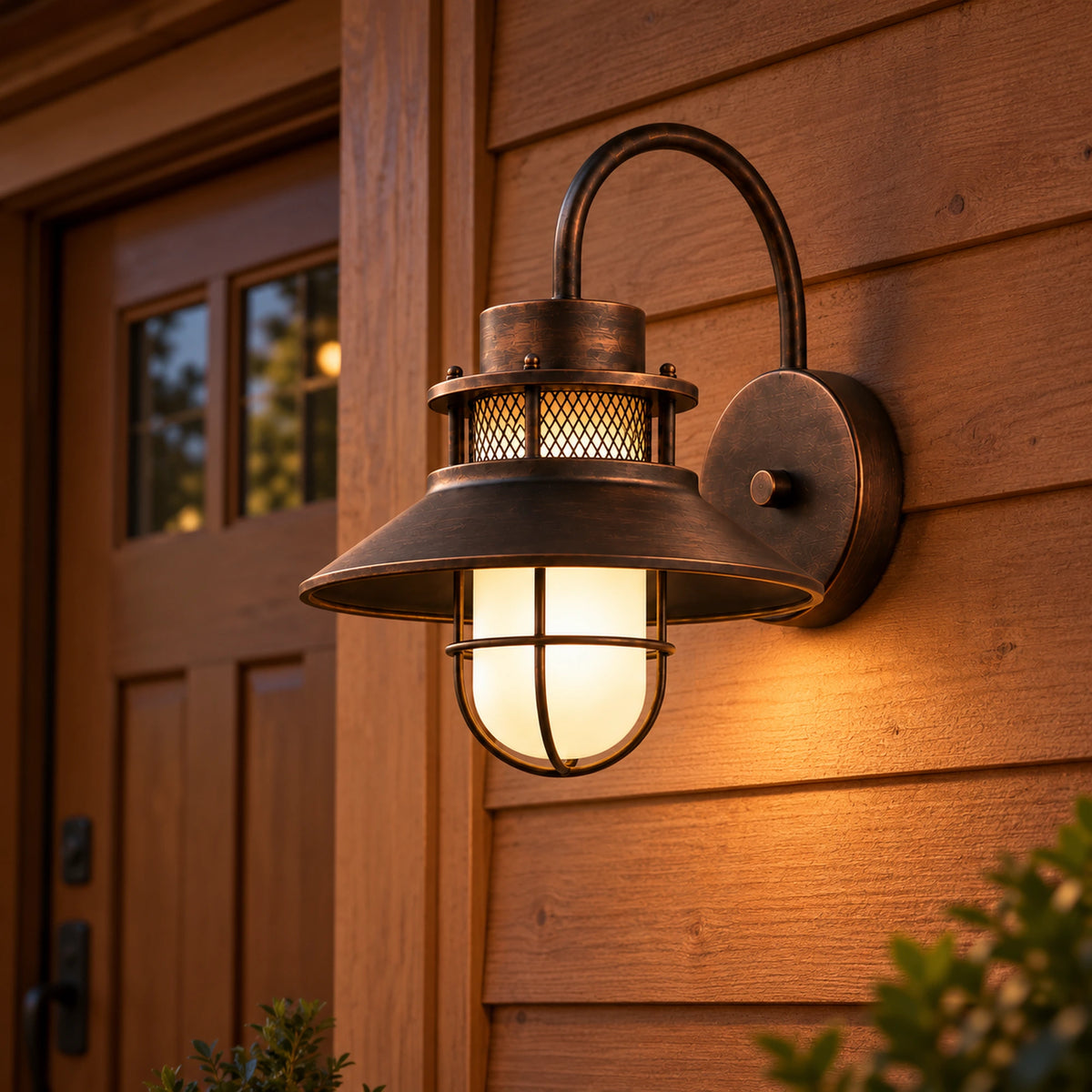 Harbelle | Industrial Outdoor Wall Light with Frosted Glass, Black or Coffee Gold Finish & IP65
