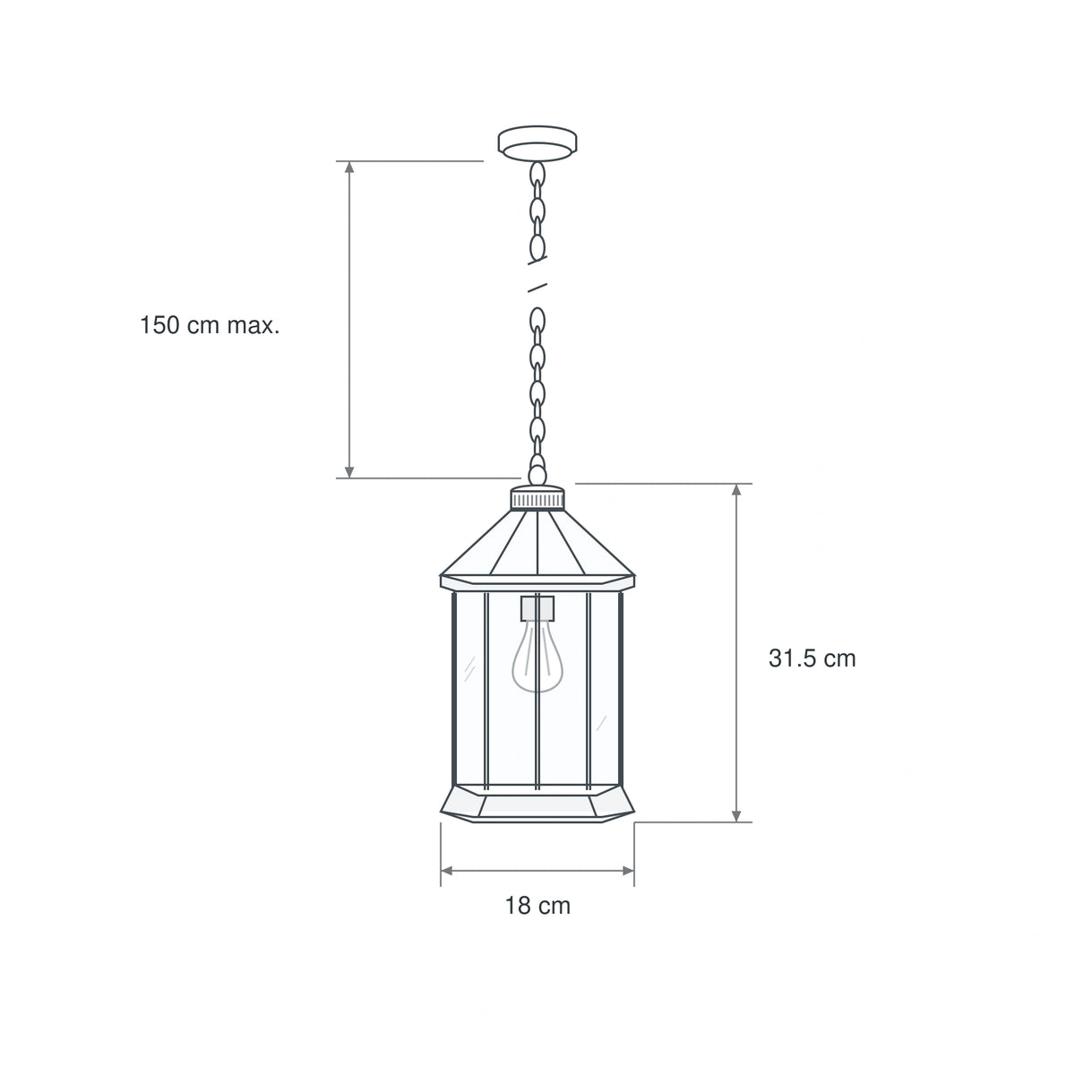 Portiva | Classic Outdoor Hanging Pendant Lantern with Clear Glass, Sandblasted Black Finish & IP65 Protection