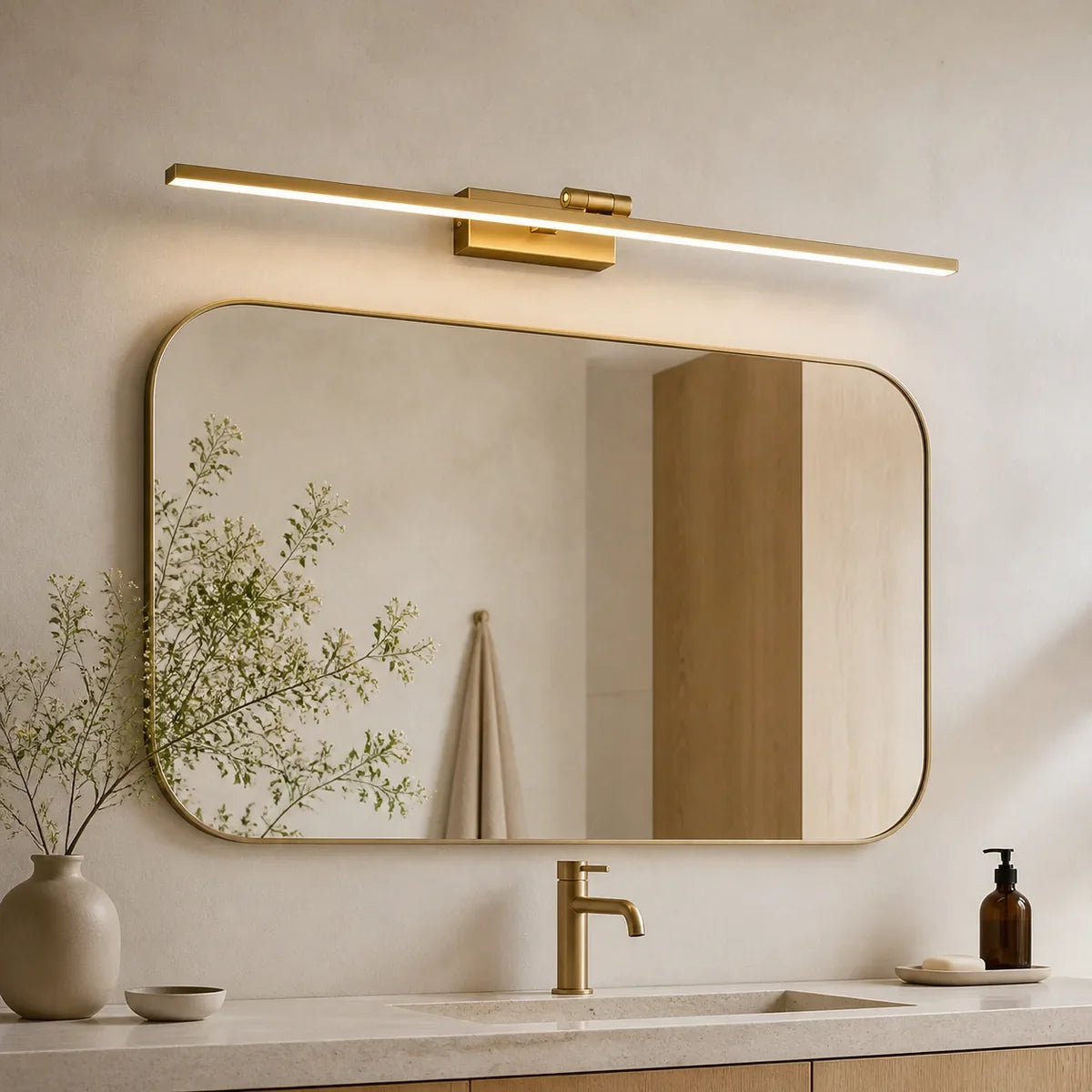 Luminara Copper 23.6 inch adjustable vanity light close bathroom lifestyle view