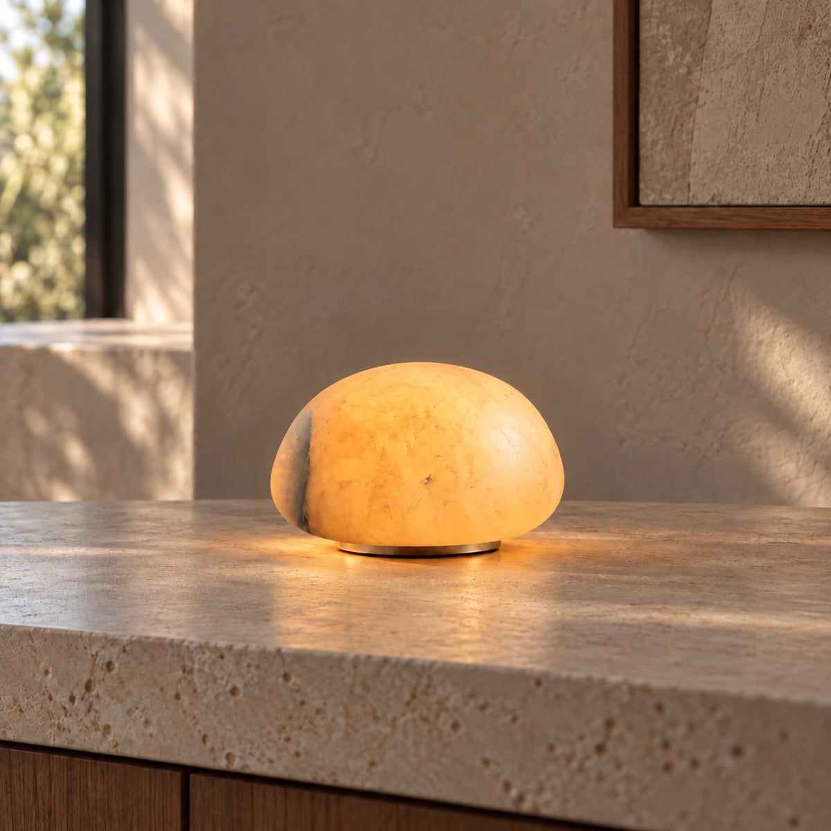 Nivelle | Sculptural Rechargeable Table Lamp with Natural Alabaster, Cordless LED & USB Charging