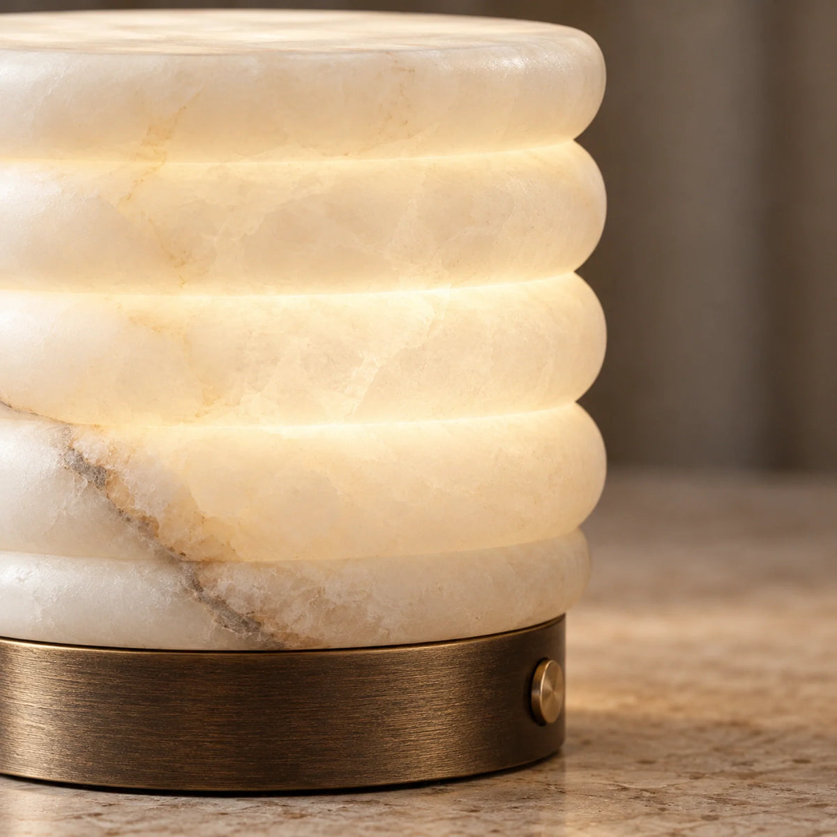 Nivelle | Sculptural Rechargeable Table Lamp with Natural Alabaster, Cordless LED & USB Charging