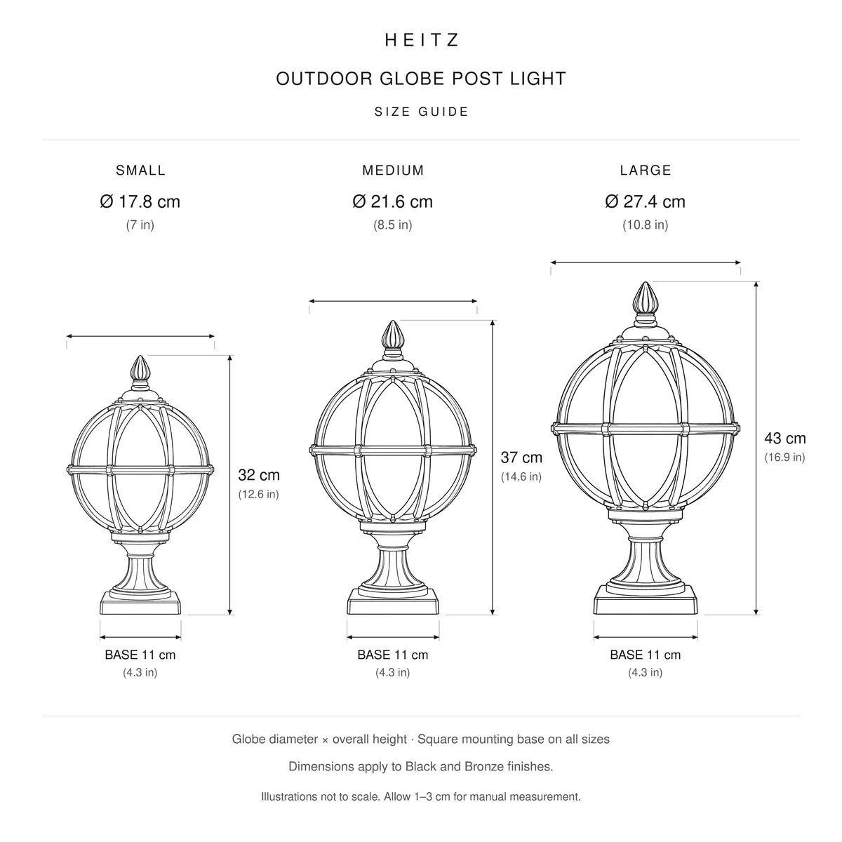 Outdoor Globe Post Light | Glass & Aluminium, Black or Bronze