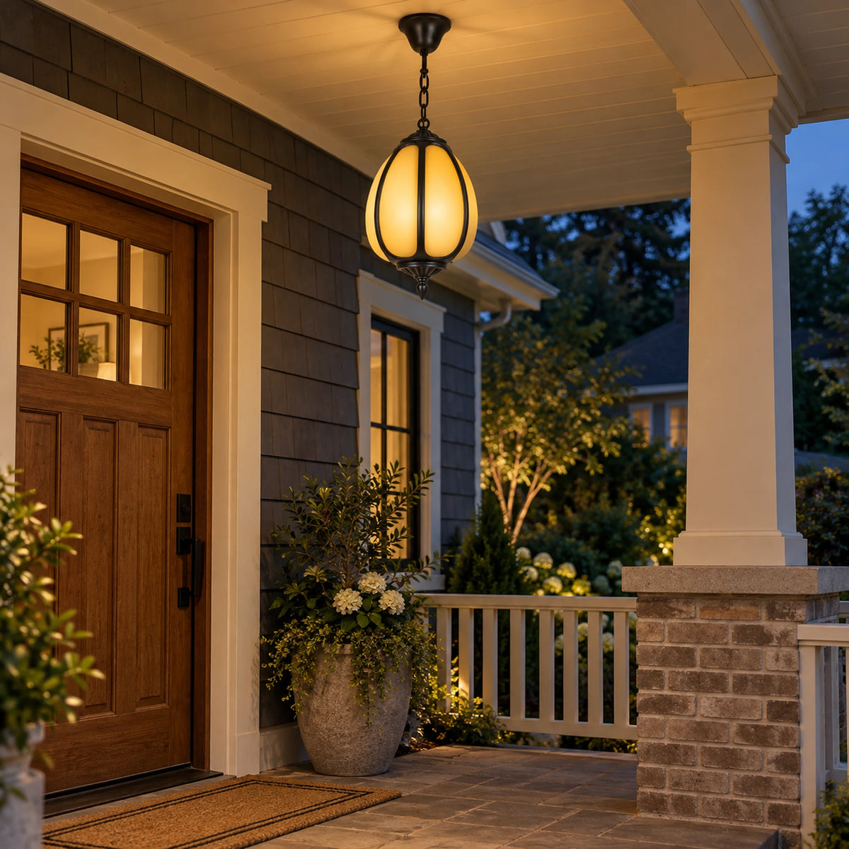 Petalora | Sculptural Outdoor Pendant Light with Faux Alabaster & Sandblasted Black Aluminium