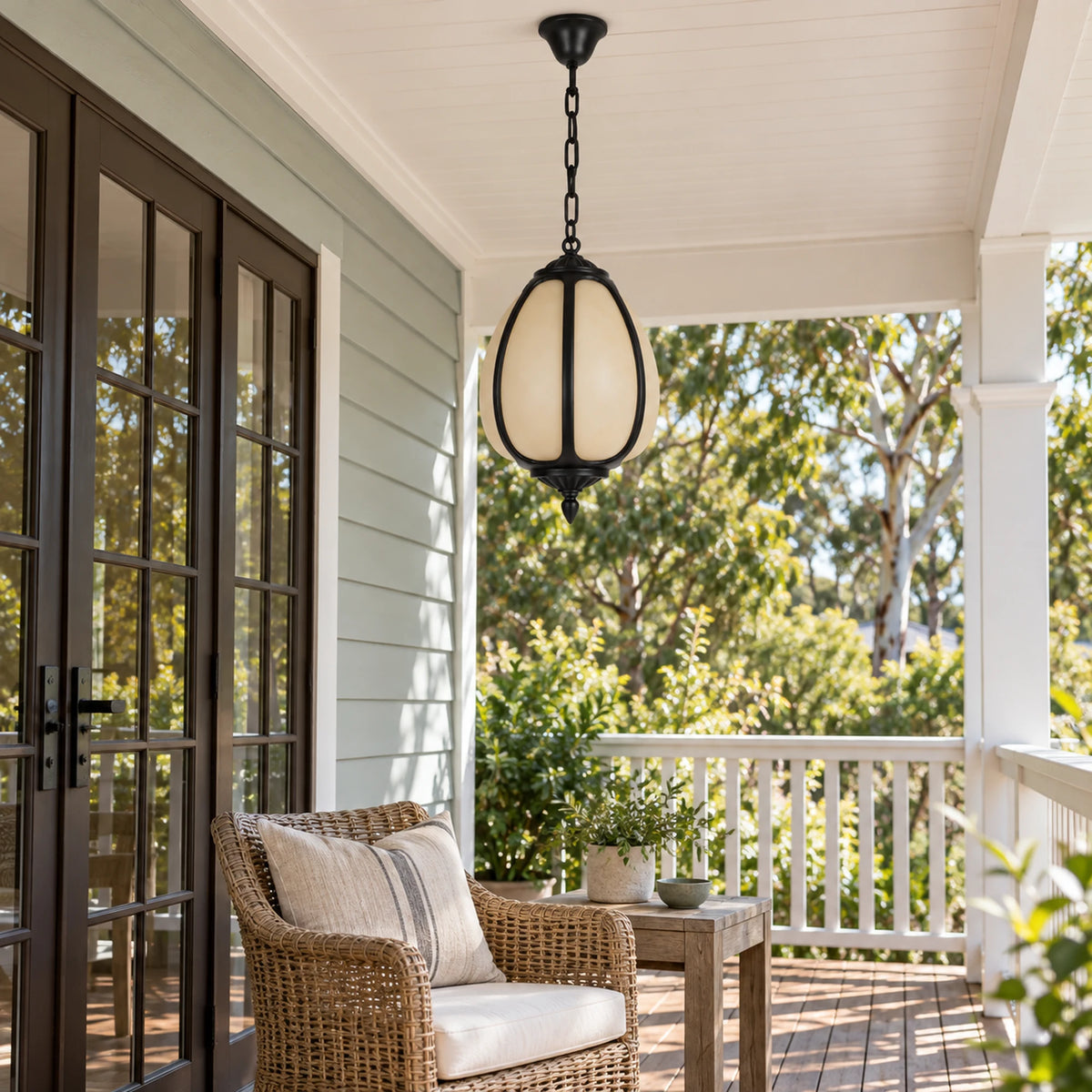 Petalora | Sculptural Outdoor Pendant Light with Faux Alabaster & Sandblasted Black Aluminium