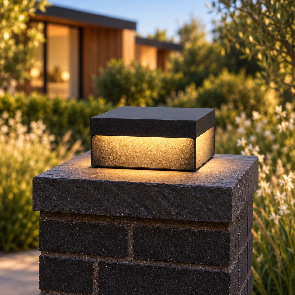 Plinthora | Minimalist Outdoor Pillar Light with Warm 3000K LED, Solar or Hardwired