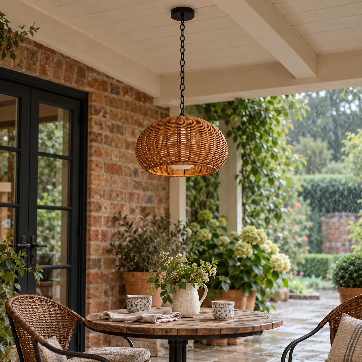 Weavora | Rustic Outdoor Hanging Pendant Light in Woven PE Rattan, Warm 3000K & IP65 Protection