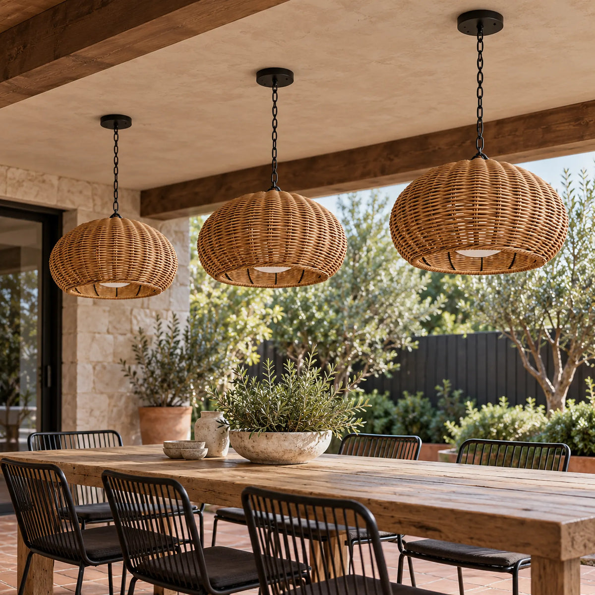 Weavora | Rustic Outdoor Hanging Pendant Light in Woven PE Rattan, Warm 3000K & IP65 Protection
