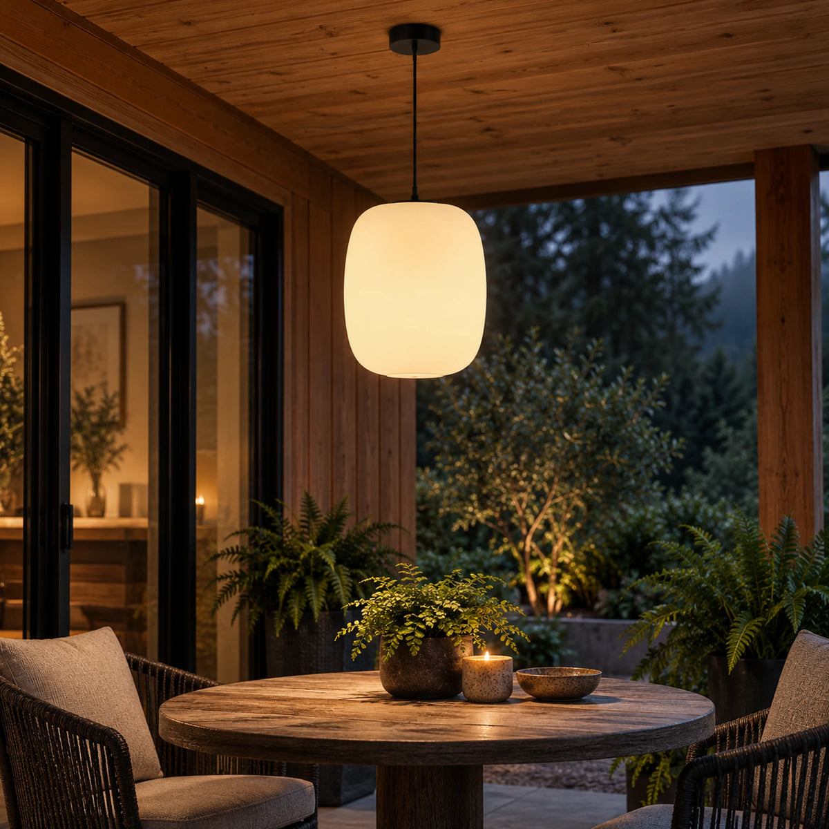 Shizora | Serene Modern Outdoor Pendant Light with Warm 3000K LED, Aluminium & PE Shade, IP65