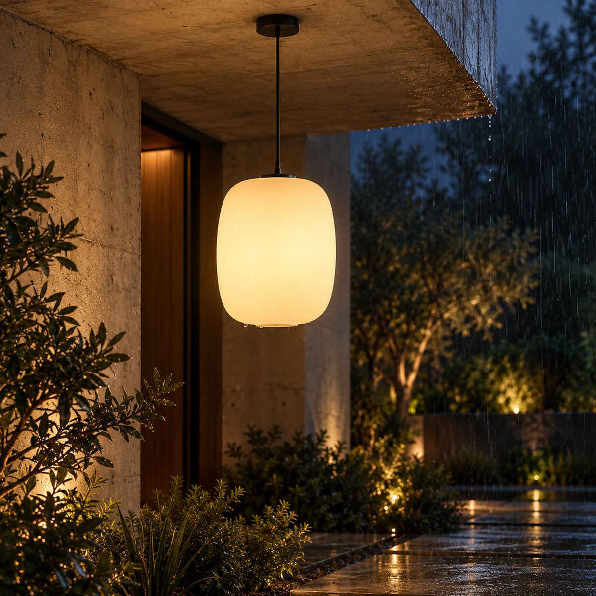Shizora | Serene Modern Outdoor Pendant Light with Warm 3000K LED, Aluminium & PE Shade, IP65