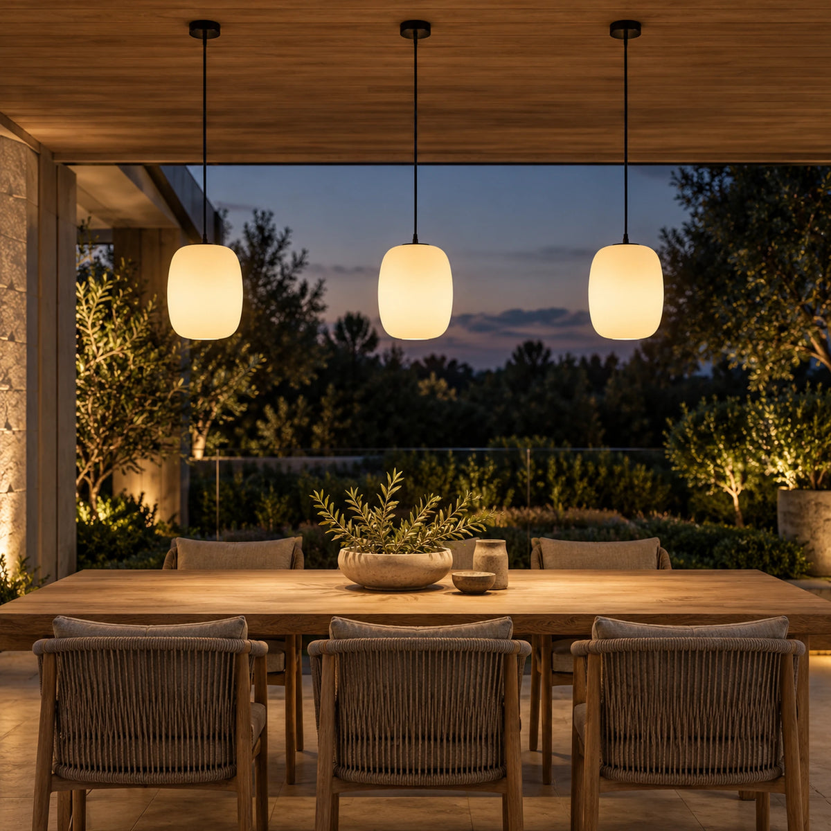 Shizora | Serene Modern Outdoor Pendant Light with Warm 3000K LED, Aluminium & PE Shade, IP65