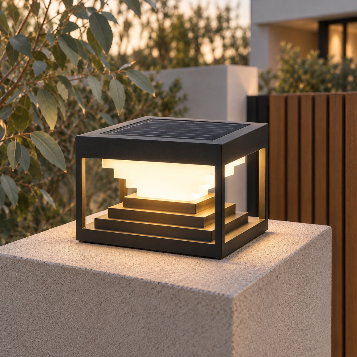 Stratara | Modern Solar or Hardwired Garden Square Outdoor Pillar Light