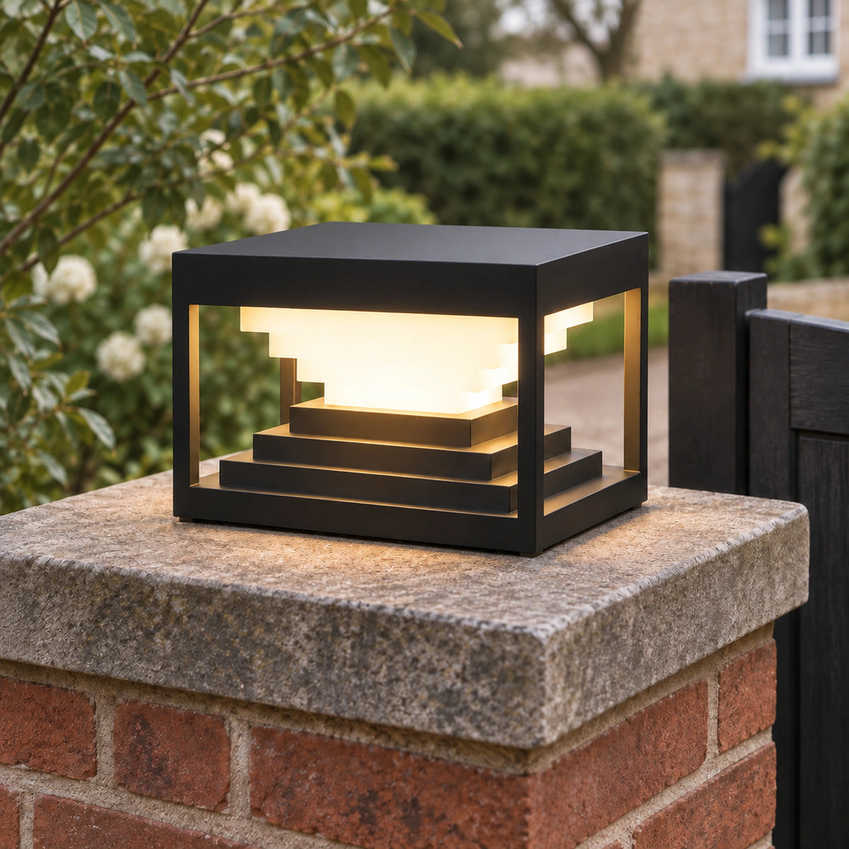 Stratara | Modern Solar or Hardwired Garden Square Outdoor Pillar Light