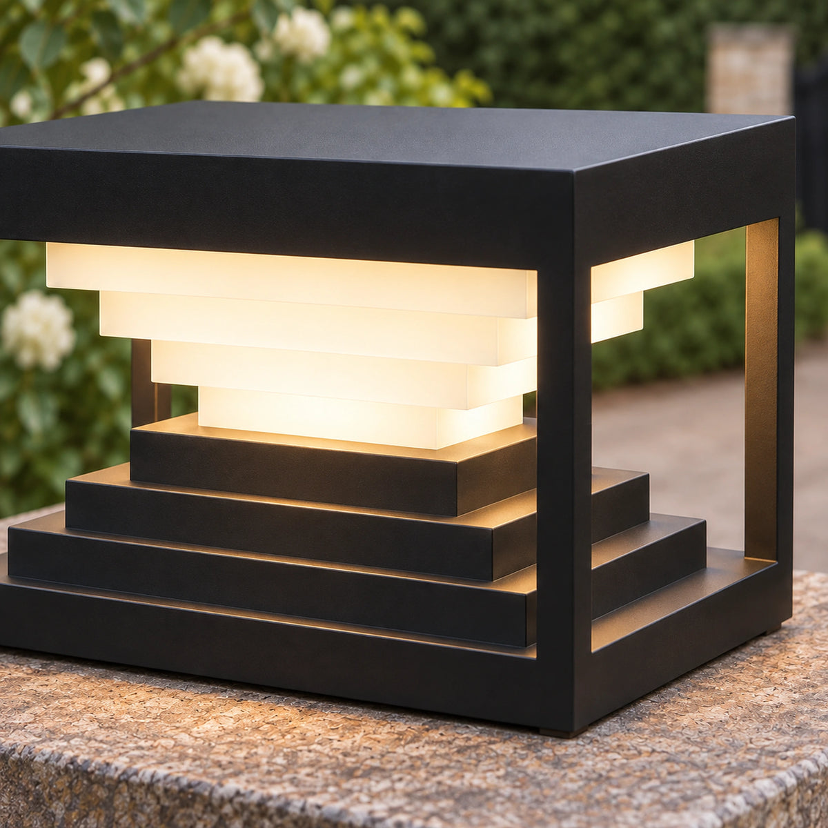 Stratara | Modern Solar or Hardwired Garden Square Outdoor Pillar Light