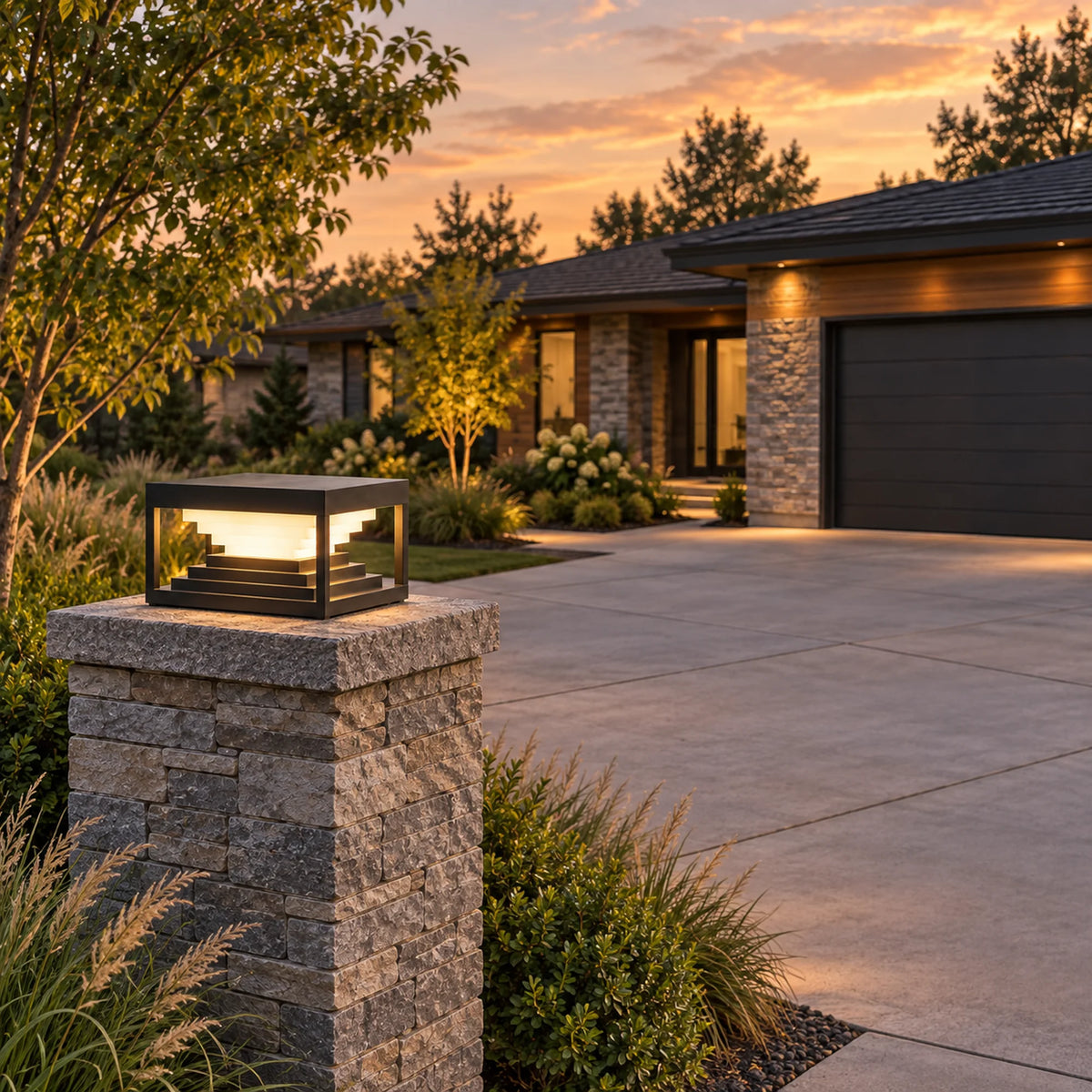 Stratara | Modern Solar or Hardwired Garden Square Outdoor Pillar Light