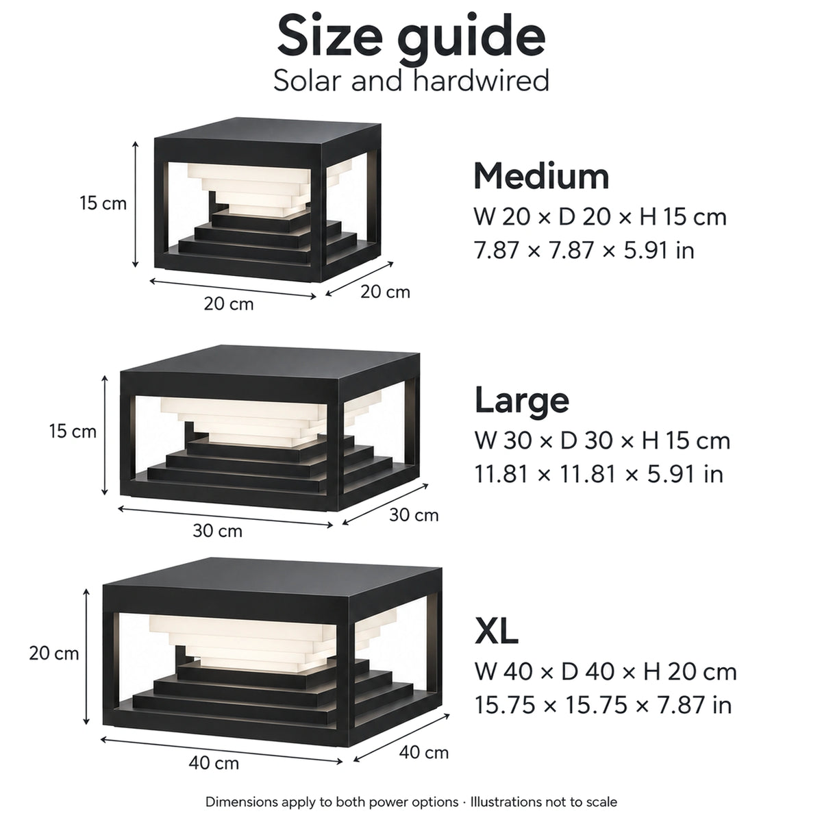 Stratara | Modern Solar or Hardwired Garden Square Outdoor Pillar Light