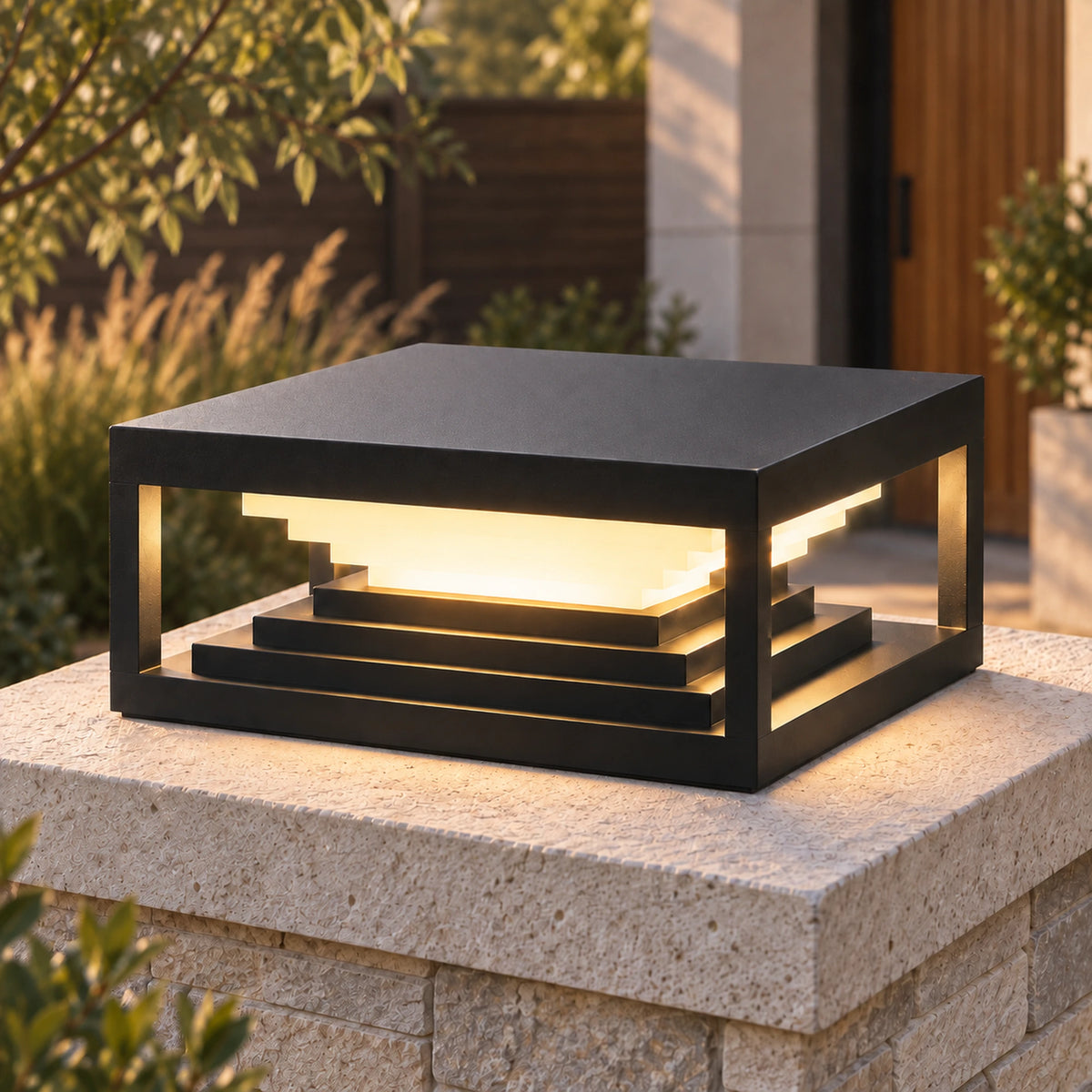 Luminara | Modern Solar Garden Square Outdoor Pillar Light 11