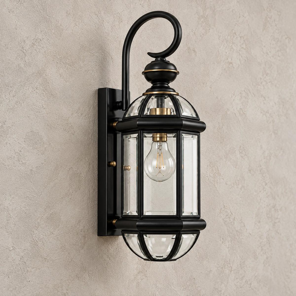 Vintara | Vintage Black Brass Outdoor Wall Lantern with Clear Glass, 63 cm Height & IP56