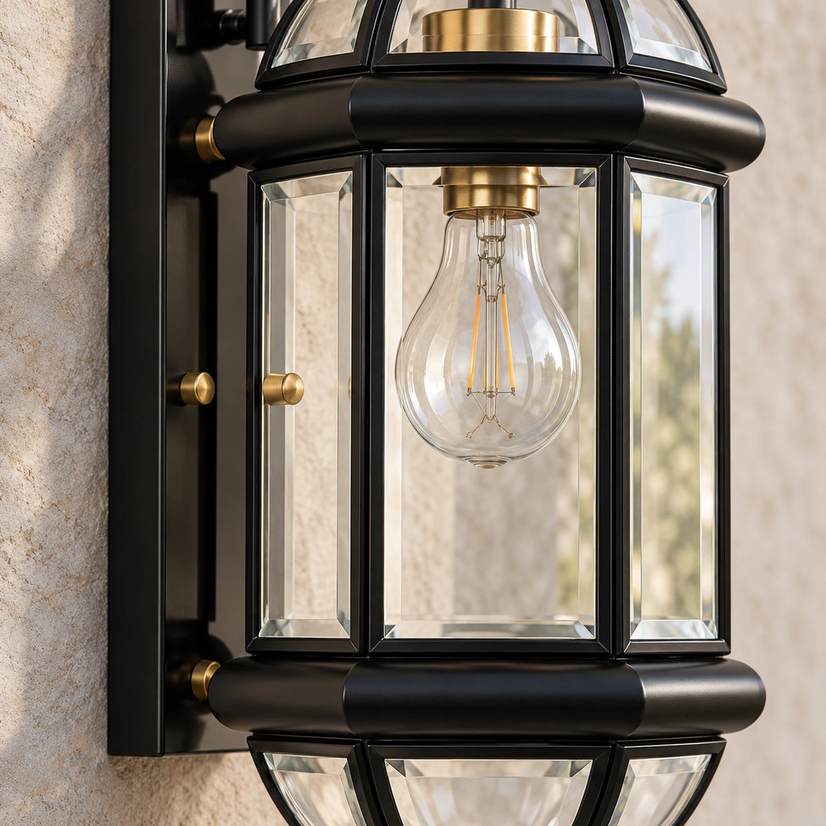 Vintara | Vintage Black Brass Outdoor Wall Lantern with Clear Glass, 63 cm Height & IP56