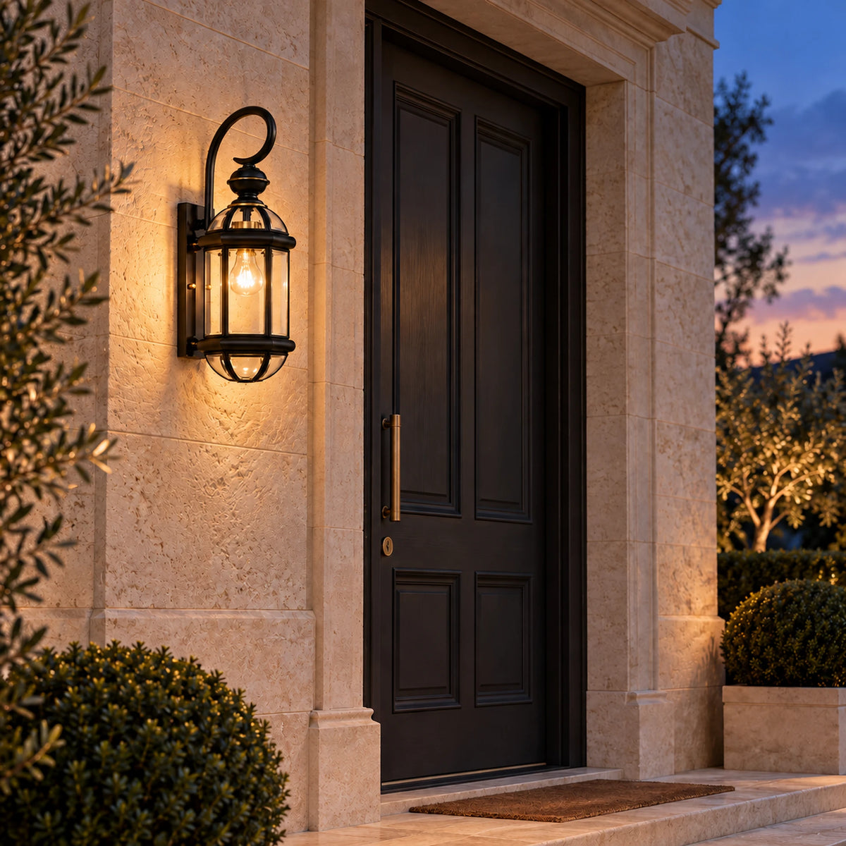 Vintara | Vintage Black Brass Outdoor Wall Lantern with Clear Glass, 63 cm Height & IP56
