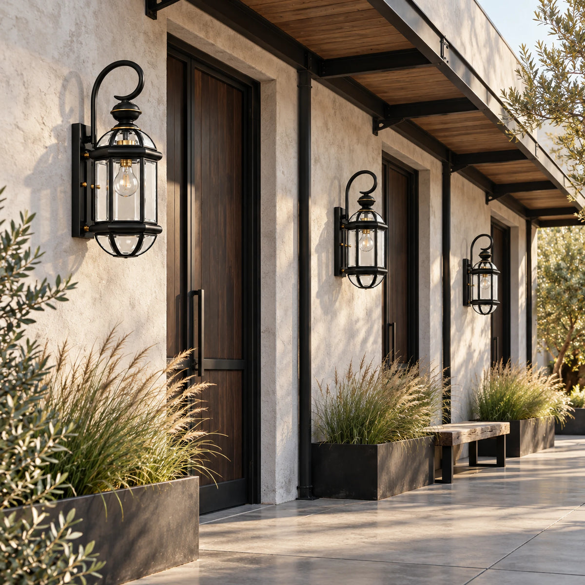 Vintara | Vintage Black Brass Outdoor Wall Lantern with Clear Glass, 63 cm Height & IP56