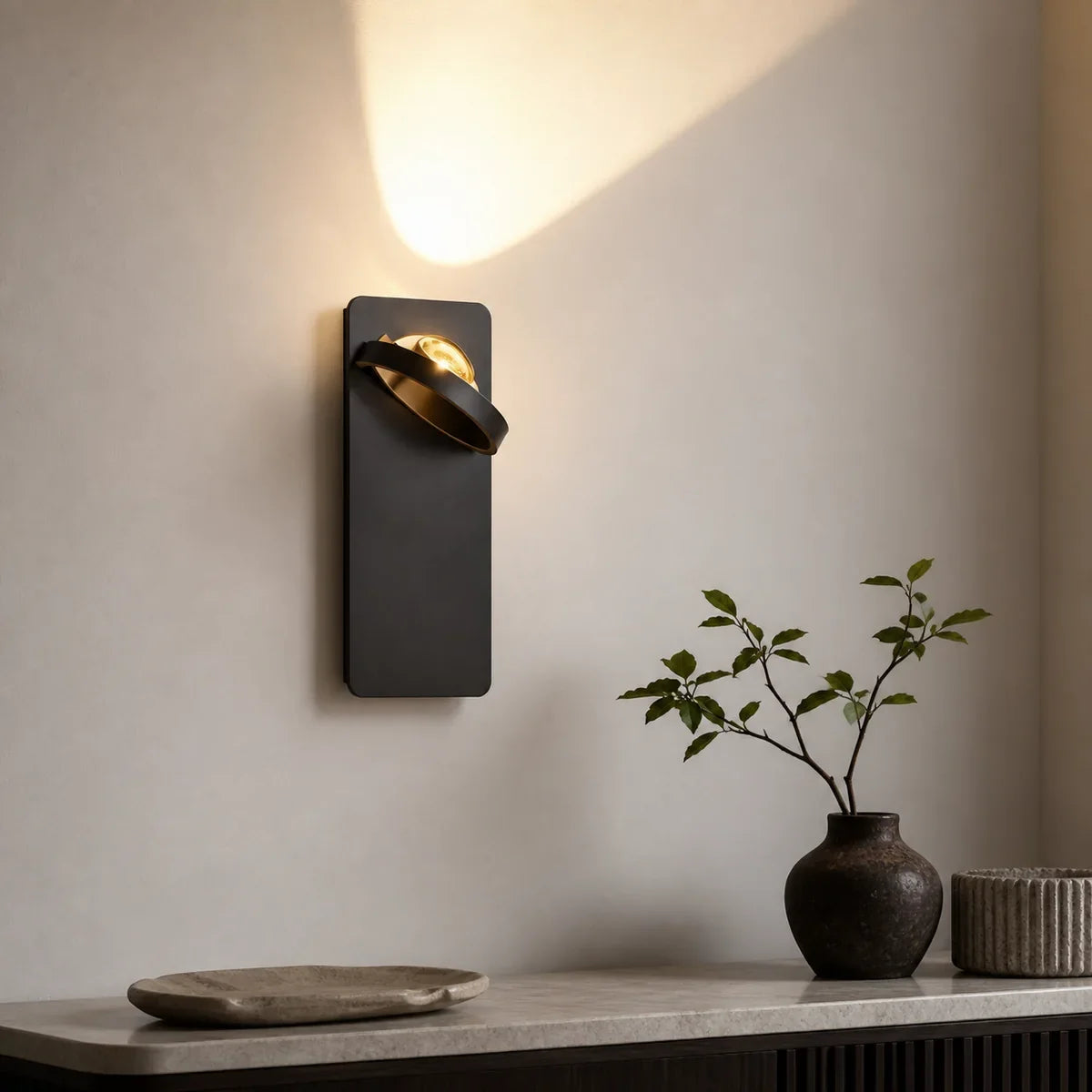Luminara adjustable Model A black wall sconce lifestyle