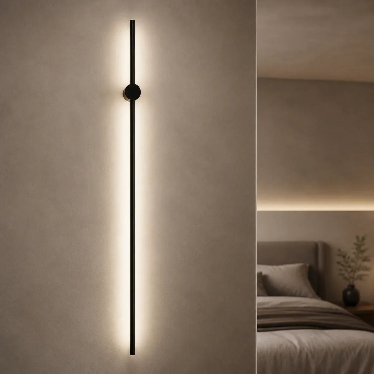 Luminara Aluminum Linear Black 47.2 inch 3 Step wall light at neutral setting