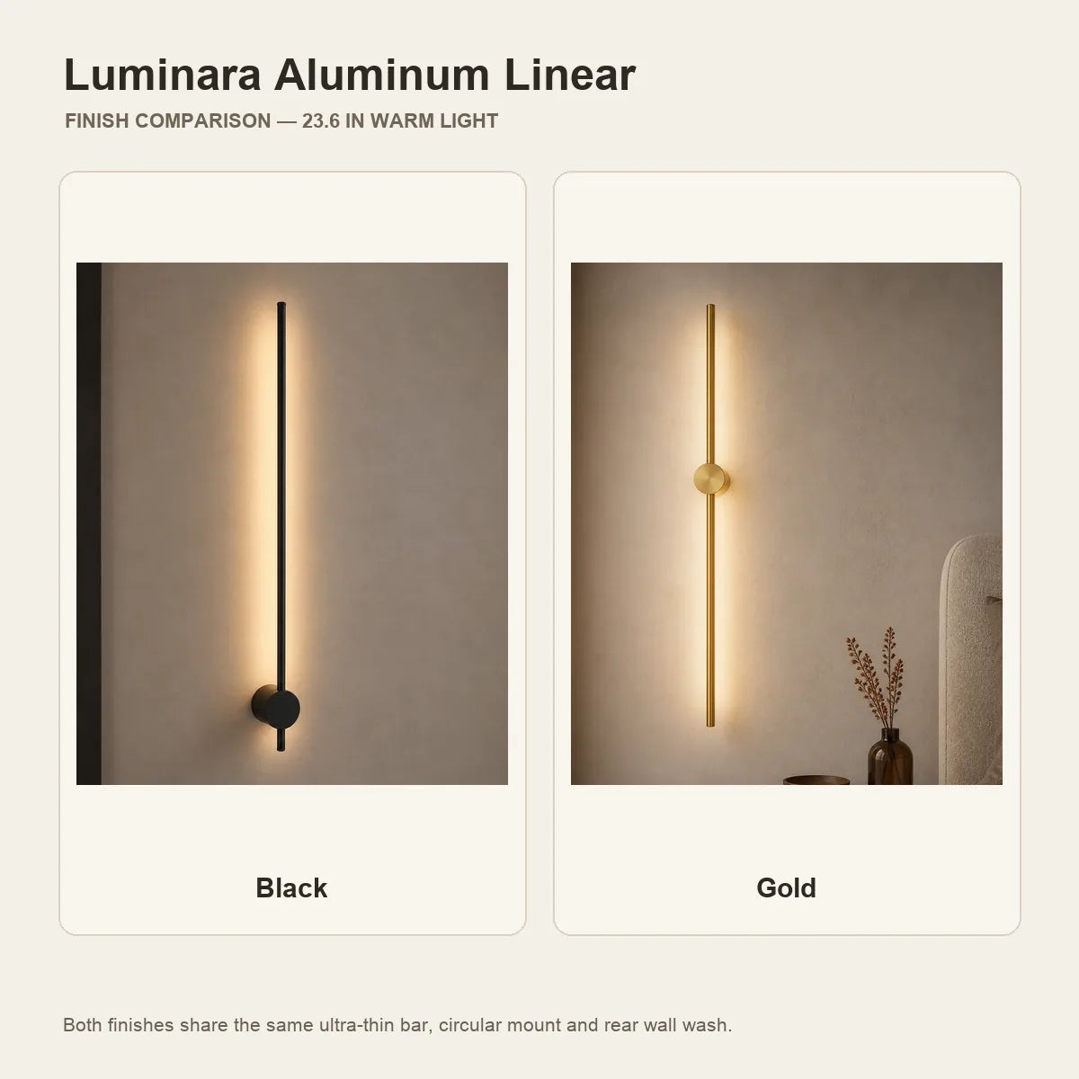 Luminara Aluminum Linear Black and Gold finish comparison