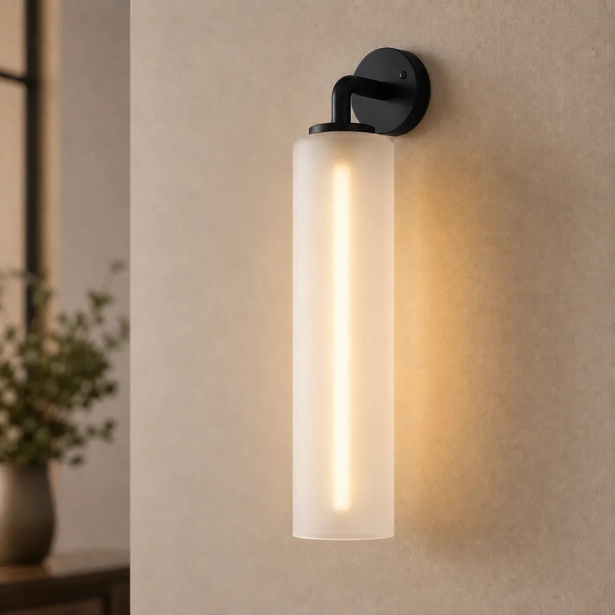 Luminara Black and Frosted White art-glass wall sconce