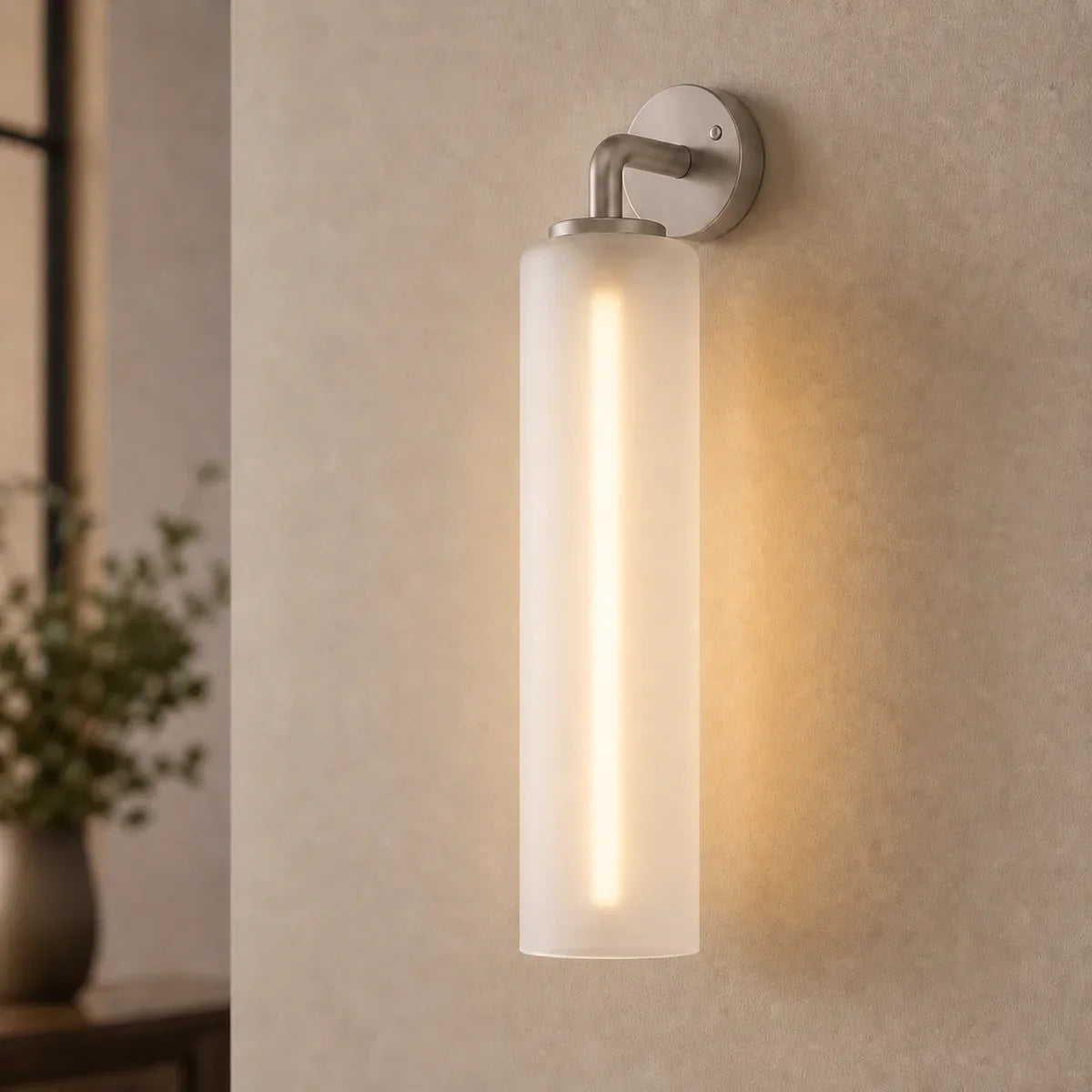 Luminara Sand Nickel and Frosted White art-glass wall sconce