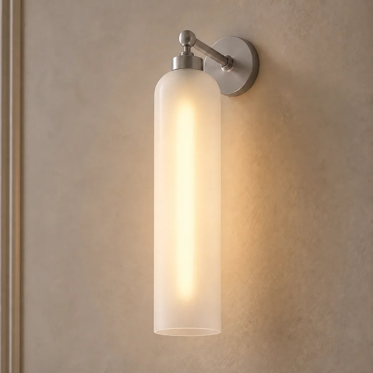 Luminara Sand Nickel and Matte White art-glass wall sconce
