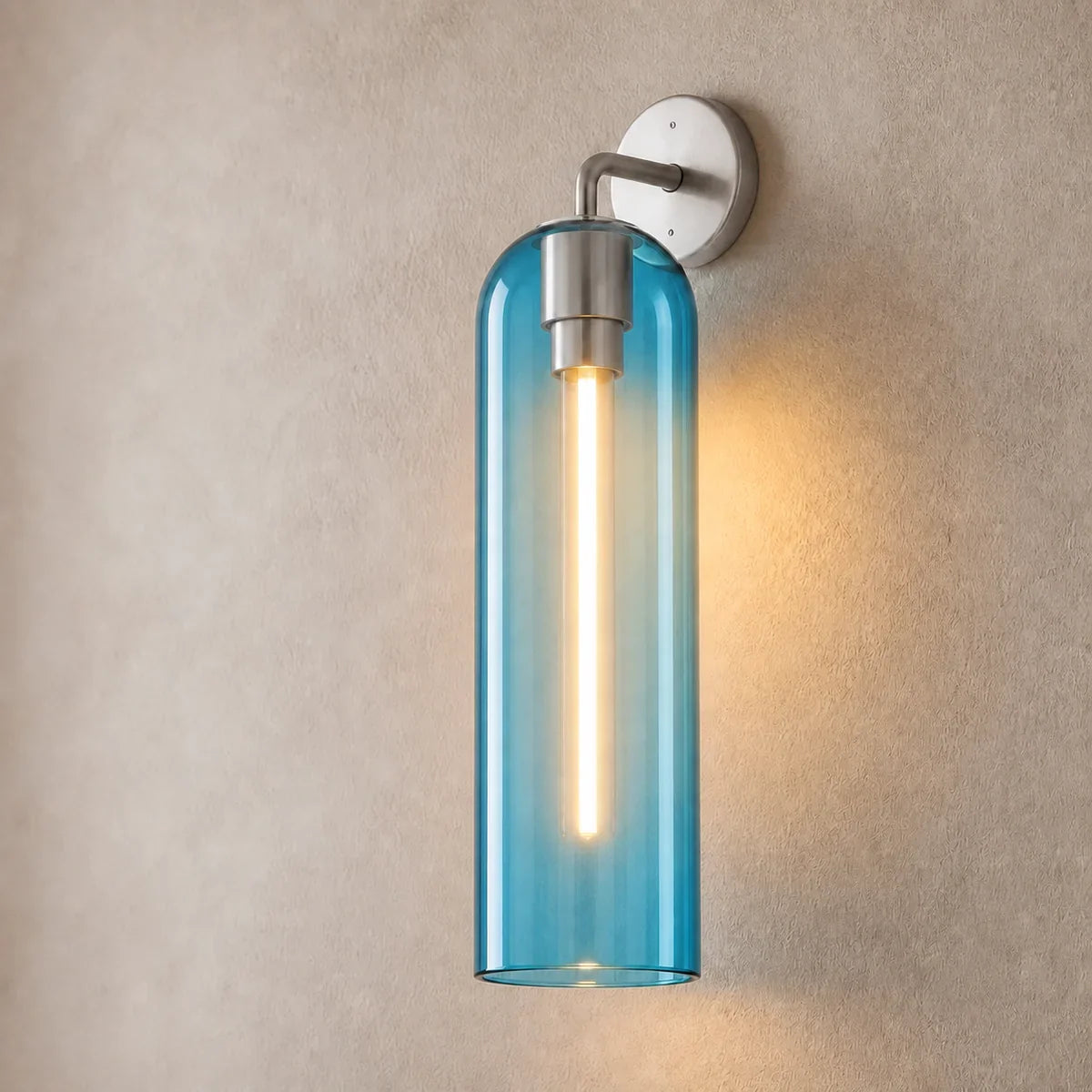 Luminara Sand Nickel and Sky Blue art-glass wall sconce