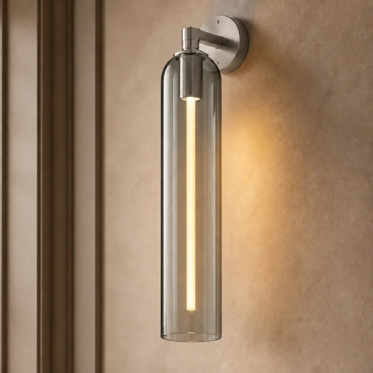 Luminara Sand Nickel and Smoke Gray art-glass wall sconce